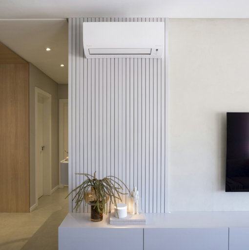 Modern living room with air conditioner and decor